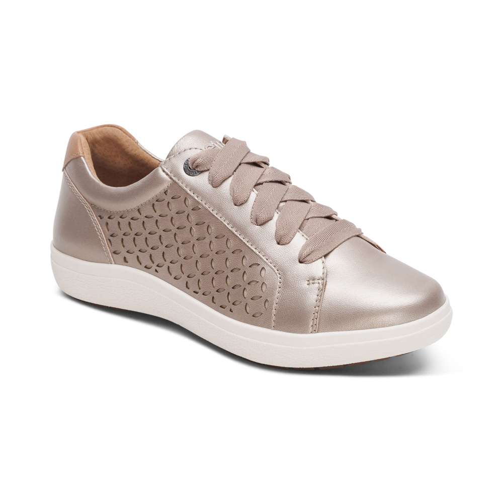 Courtney Lace-up Sneakers - White Gold Cutout