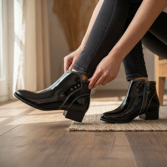 Lifestyle image for Tiko Ankle Bootie - Black Patent