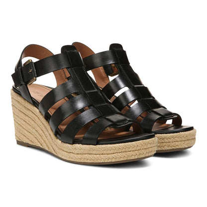 Jaylah Wedge Sandal - Black Leather