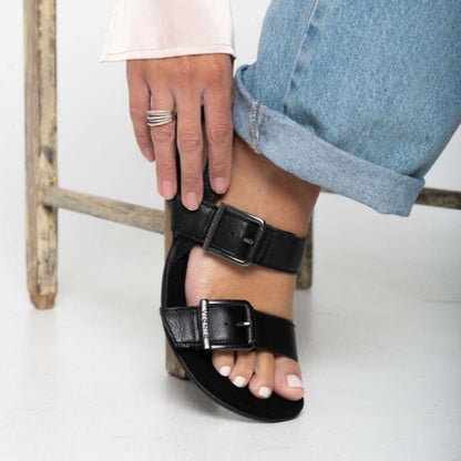 Reese Backstrap Sandal - Black Tumbled Leather