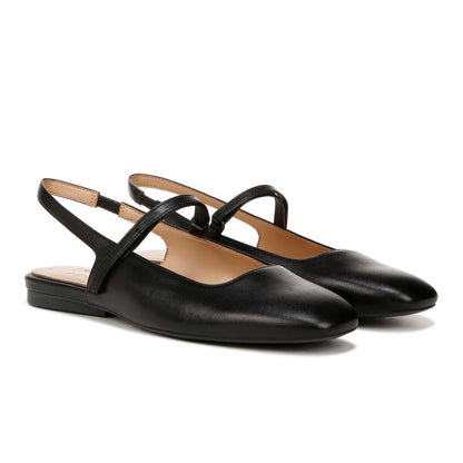 Connie Mary-Jane Slingback Flat - Black Leather